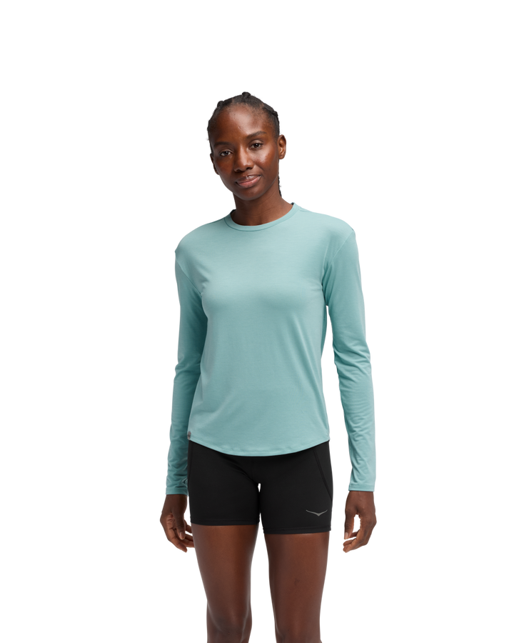 W Hoka Essential Ls Tee Sea Water