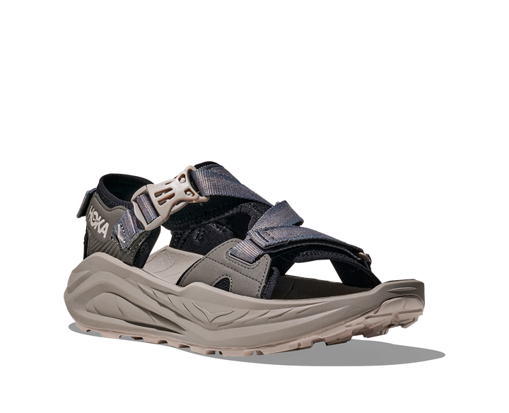 Hoka Infini Hike TC Men in Black / Cement, front angle view, outer side