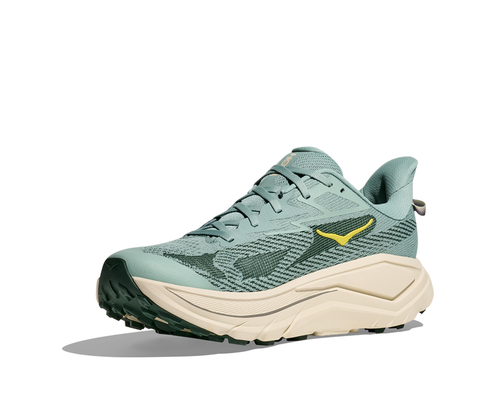 Hoka Challenger 8 Men in Jade / Truffle Salt, front angle view