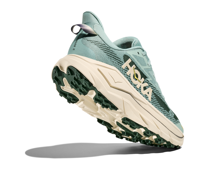 Hoka Challenger 8 Men in Jade / Truffle Salt, rear angle view