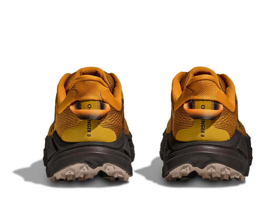 Hoka Challenger 8 Men in Mustard Seed / Black, pair, rear view