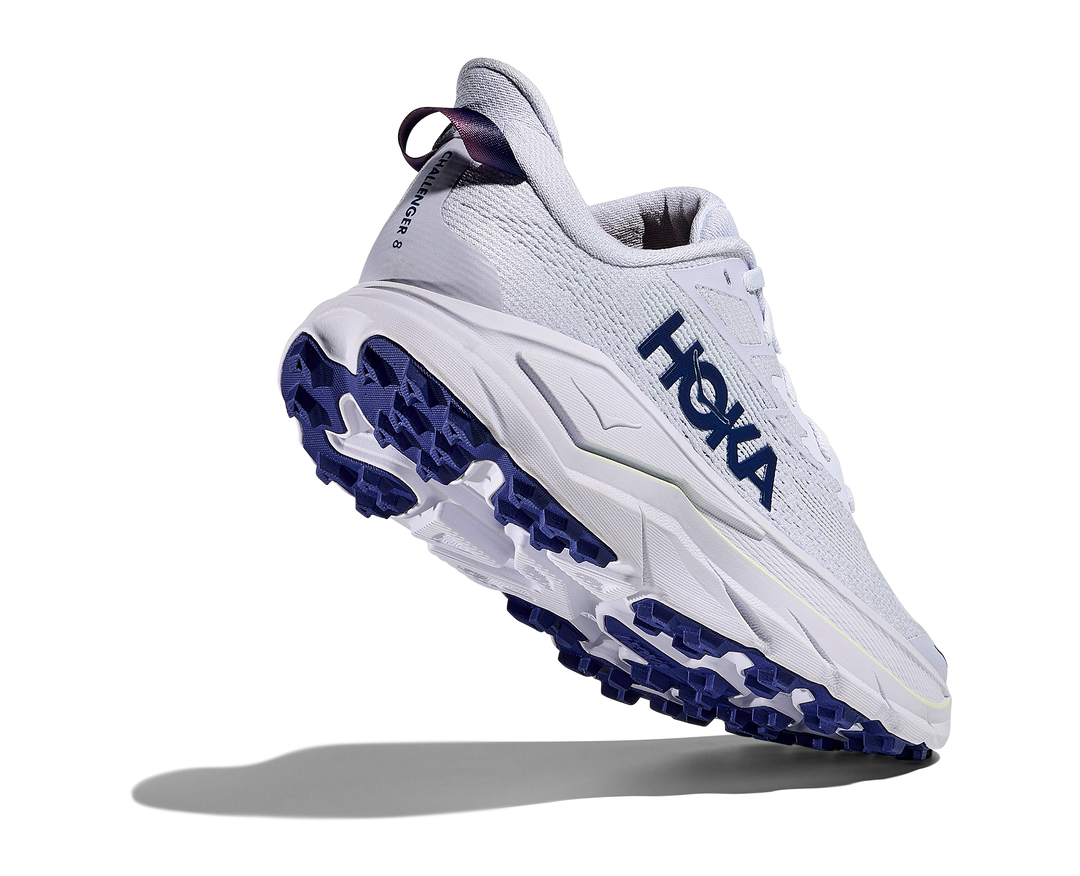 Hoka Challenger 8 Women in Ambient Blue / Blueberry, rear angle view