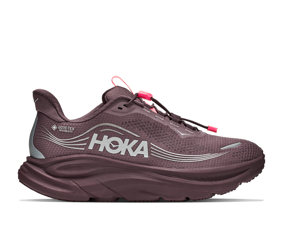 Hoka Clifton 11 GTX Women in Smoky Quartz / Deep Mauve, side view, outer side