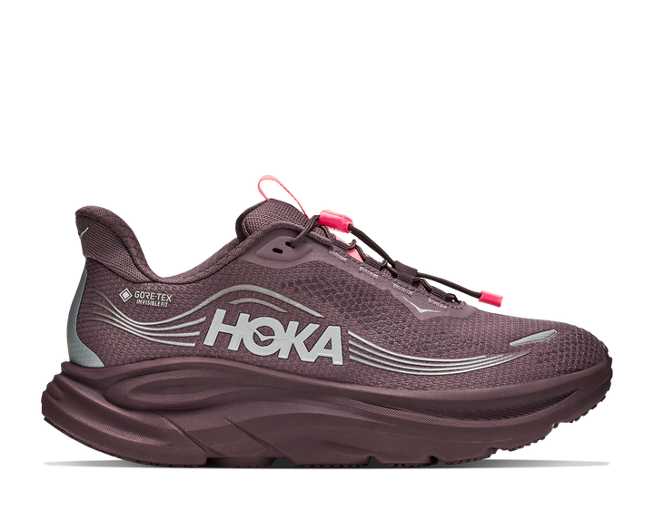 Hoka Clifton 11 GTX Women in Smoky Quartz / Deep Mauve, side view, outer side