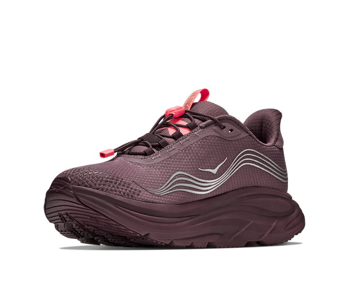 Hoka Clifton 11 GTX Women in Smoky Quartz / Deep Mauve, front angle view
