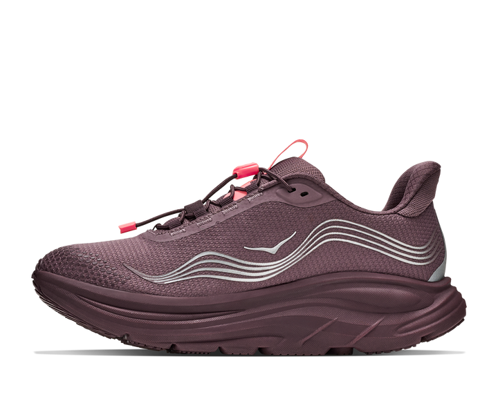 Hoka Clifton 11 GTX Women in Smoky Quartz / Deep Mauve, side view, inner side