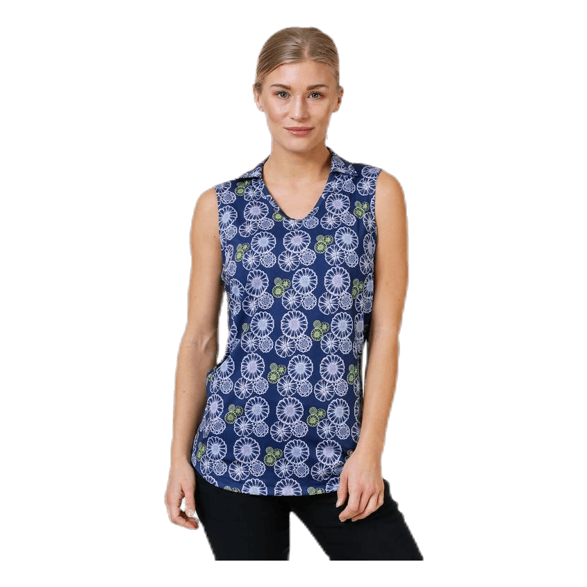 Blossom Sleeveless Polo Blue/Patterned