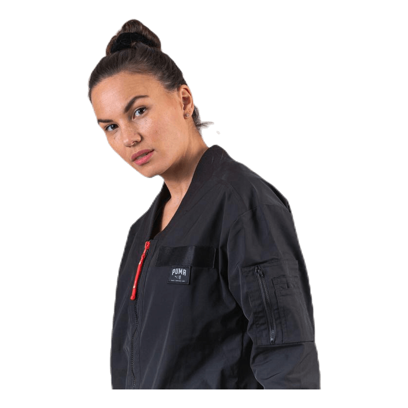 Adriana Lima Long Bomber Jacket Black
