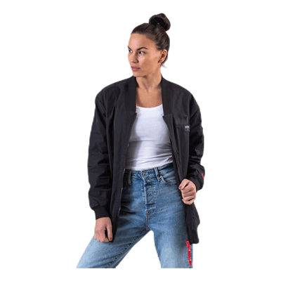 Adriana Lima Long Bomber Jacket Black