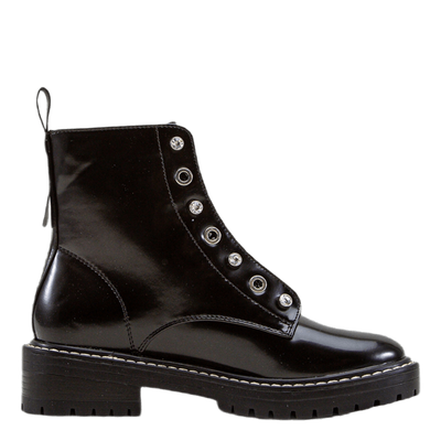 Bold Lace Up Patent Bootie Black