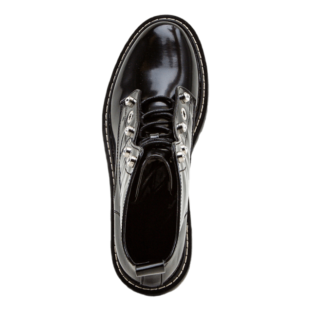 Bold Lace Up Patent Bootie Black