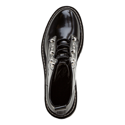 Bold Lace Up Patent Bootie Black