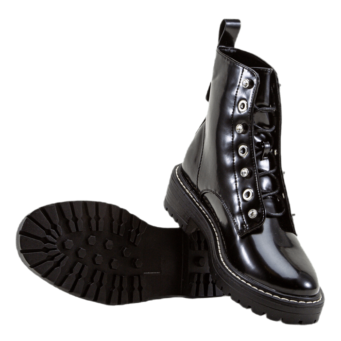 Bold Lace Up Patent Bootie Black