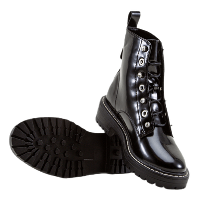 Bold Lace Up Patent Bootie Black