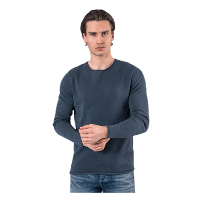 Linen Knit Crew Neck Blue