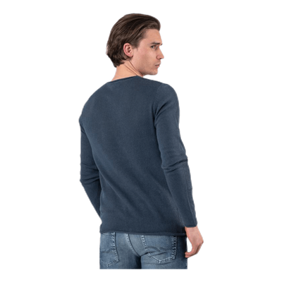 Linen Knit Crew Neck Blue