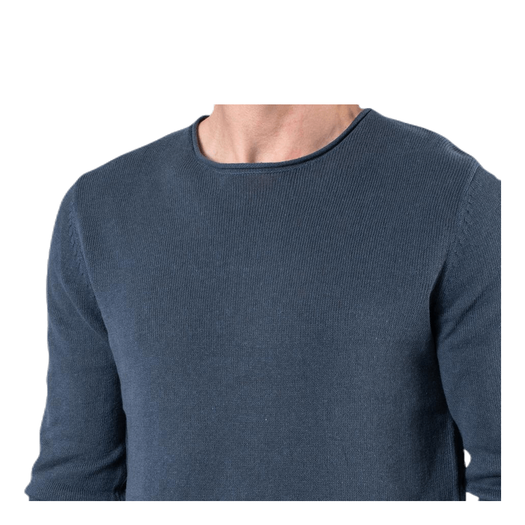 Linen Knit Crew Neck Blue