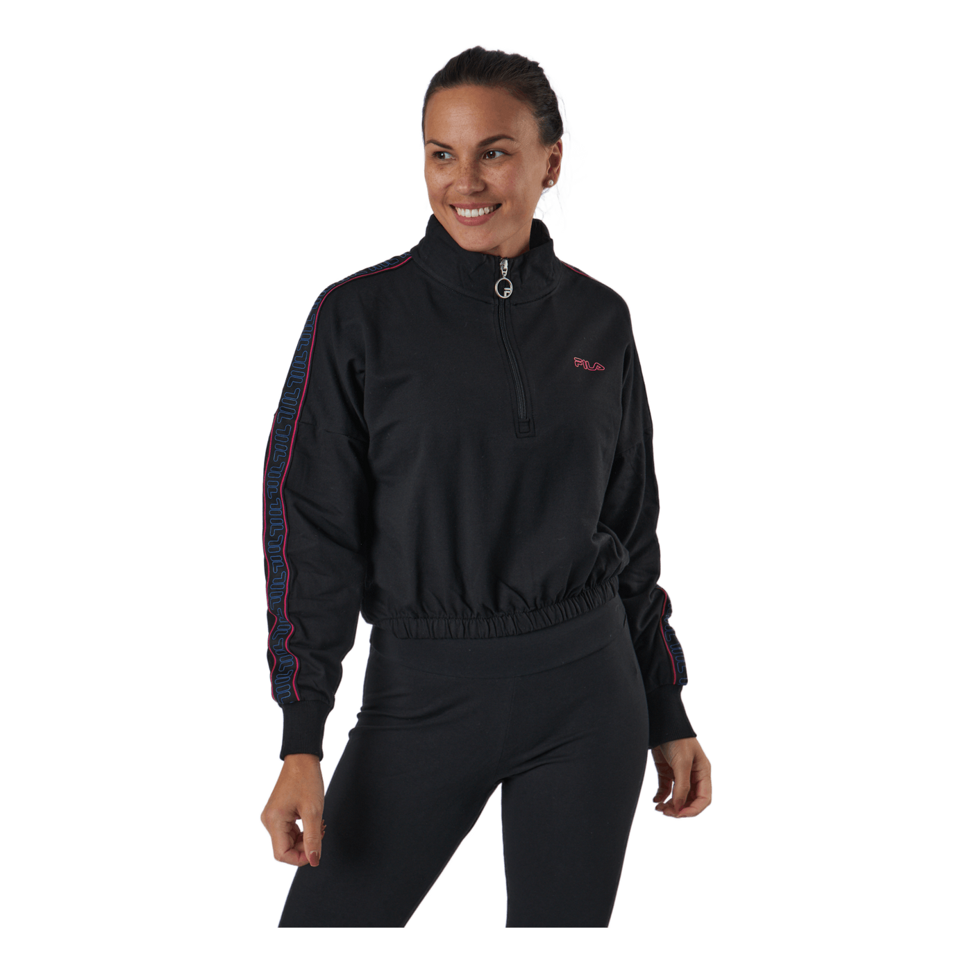 Maribel Cropped Half Zip Shirt Black