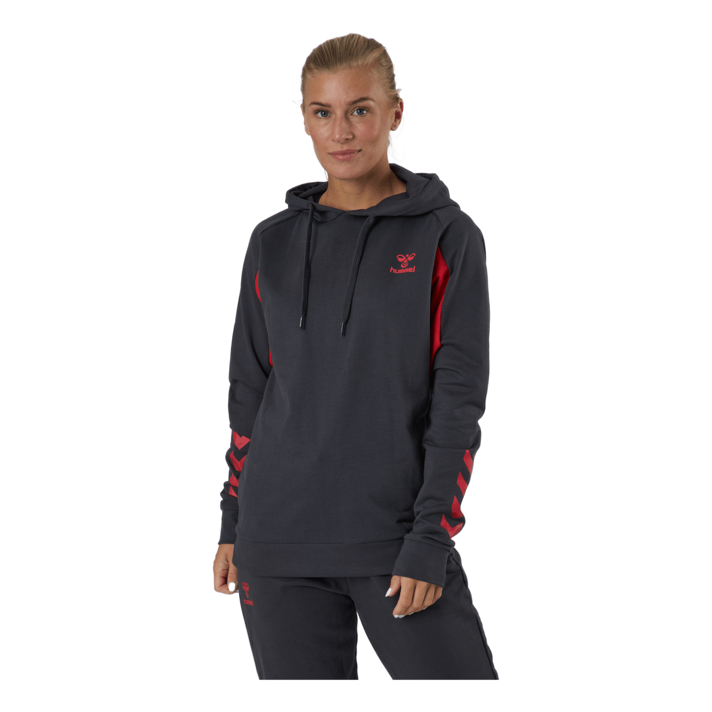 Hmlaction Cotton Hoodie Woman Ebony/flame Scarlet