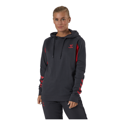 Hmlaction Cotton Hoodie Woman Ebony/flame Scarlet