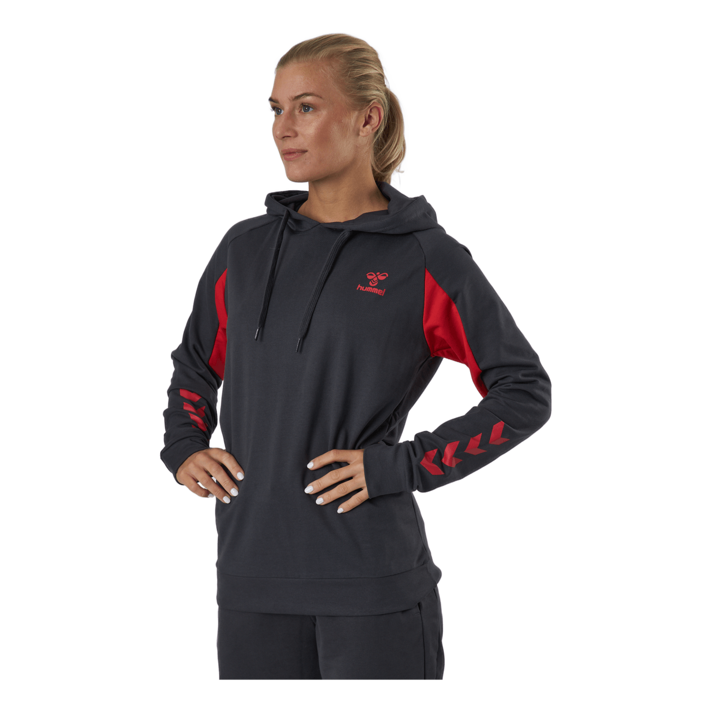 Hmlaction Cotton Hoodie Woman Ebony/flame Scarlet