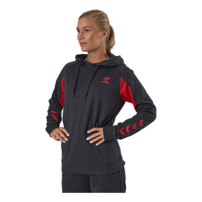 Hmlaction Cotton Hoodie Woman Ebony/flame Scarlet