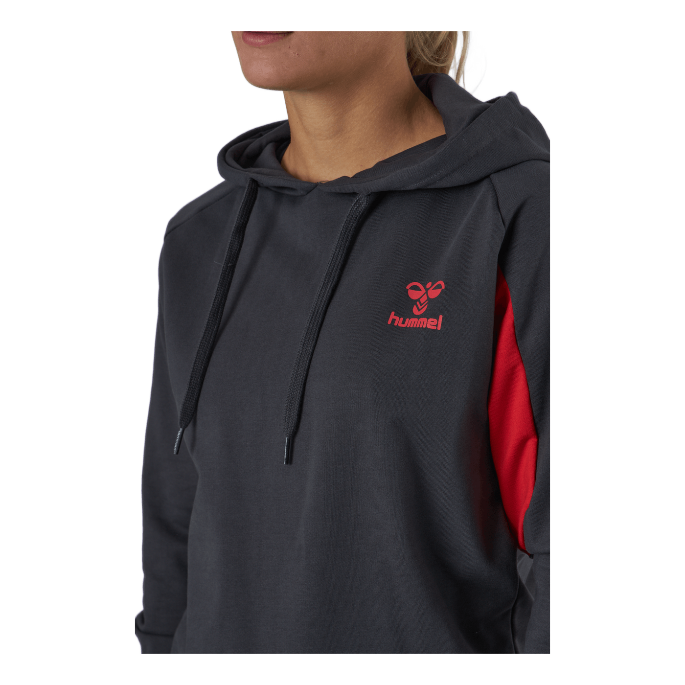 Hmlaction Cotton Hoodie Woman Ebony/flame Scarlet