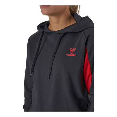 Hmlaction Cotton Hoodie Woman Ebony/flame Scarlet