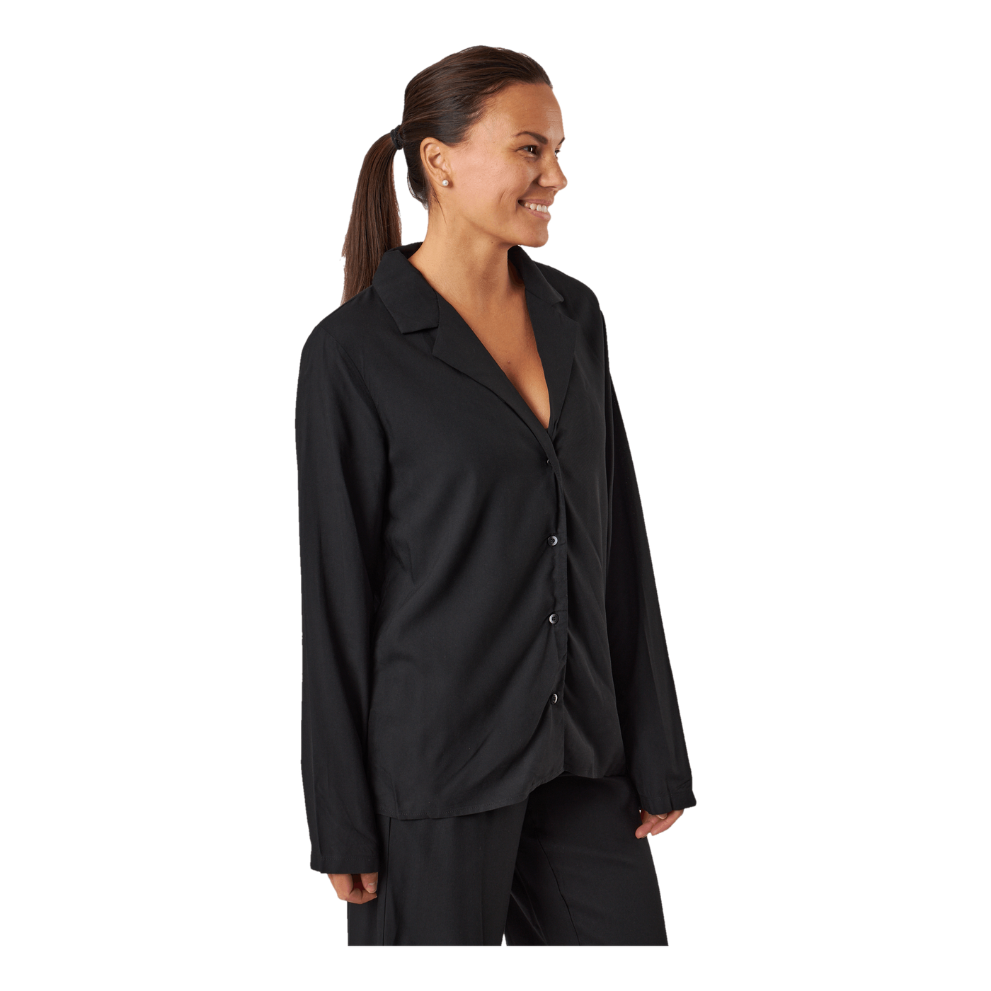 L/s V-neck (button Down) Black