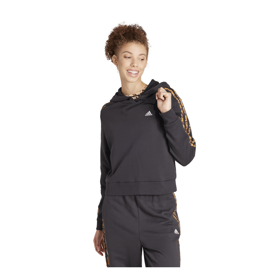 Essentials 3-Stripes Animal Print Relaxed Hoodie Black / Magic Beige