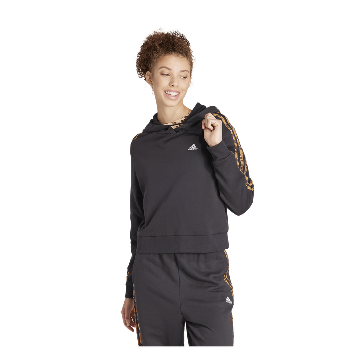 Essentials 3-Stripes Animal Print Relaxed Hoodie Black / Magic Beige