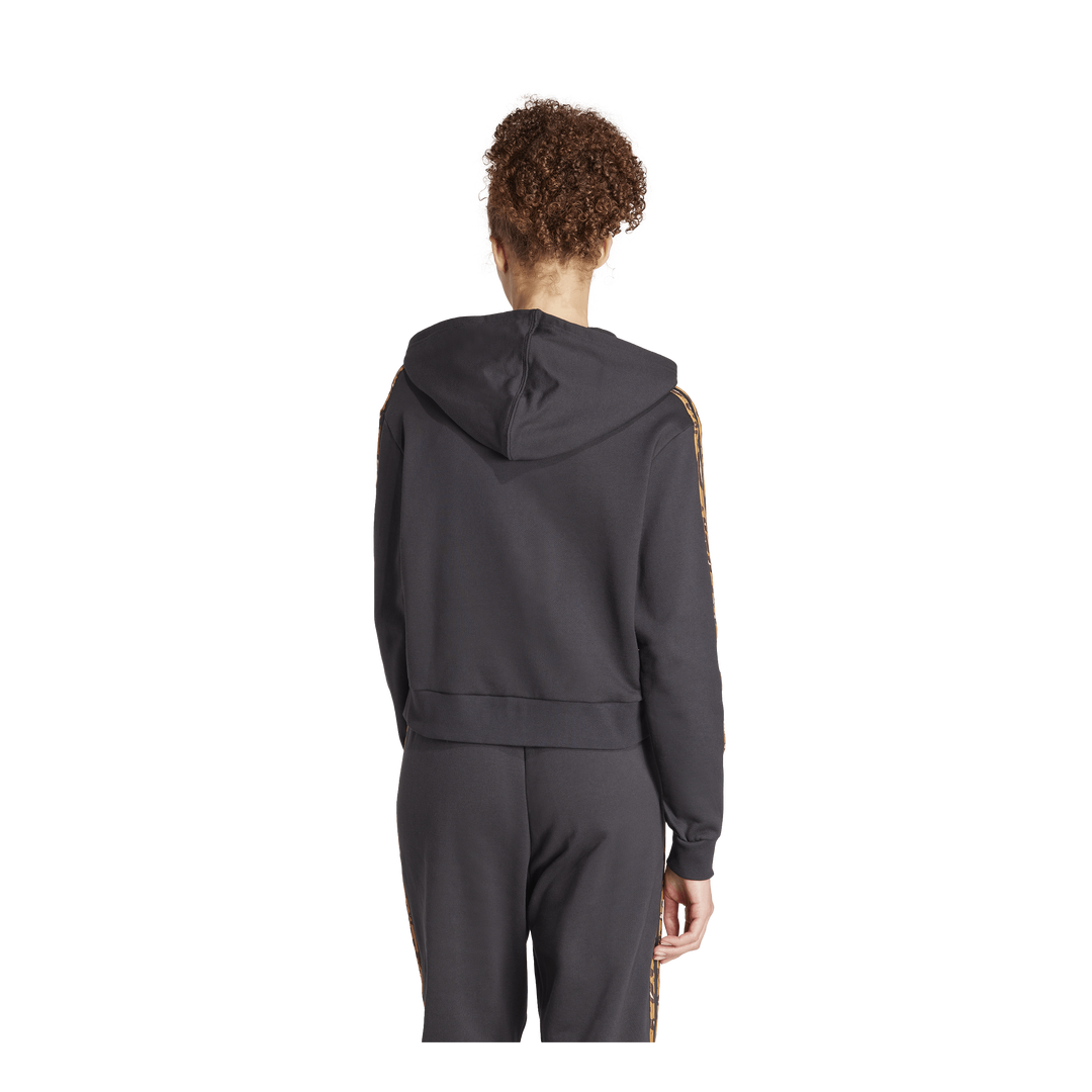 Essentials 3-Stripes Animal Print Relaxed Hoodie Black / Magic Beige