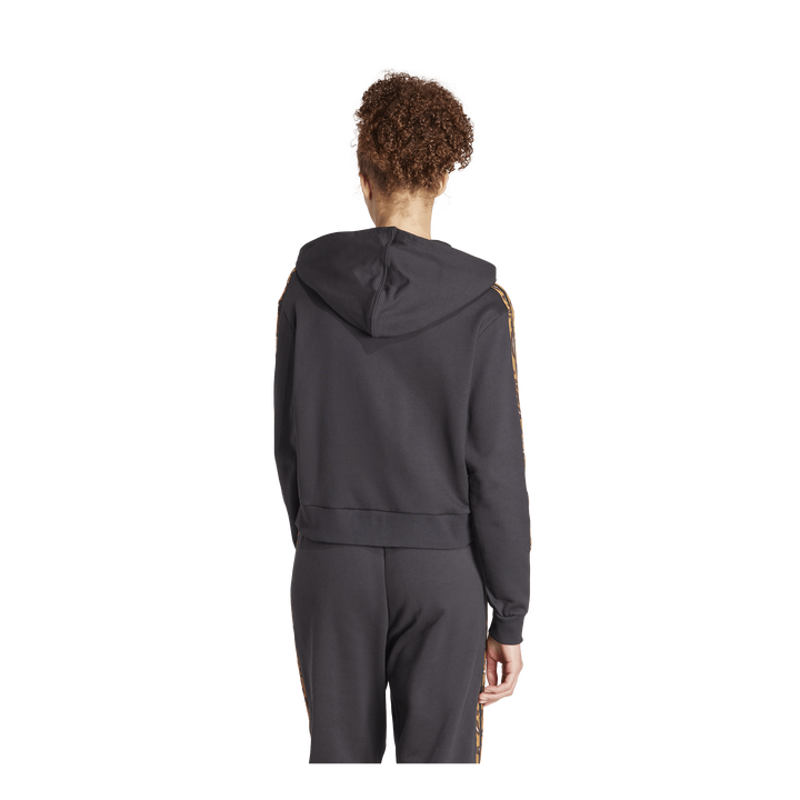 Essentials 3-Stripes Animal Print Relaxed Hoodie Black / Magic Beige
