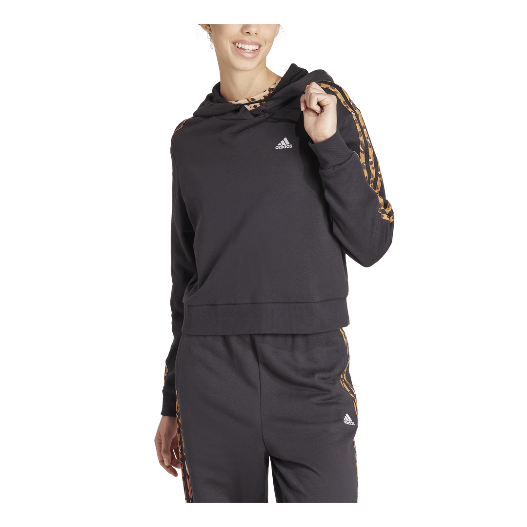 Essentials 3-Stripes Animal Print Relaxed Hoodie Black / Magic Beige