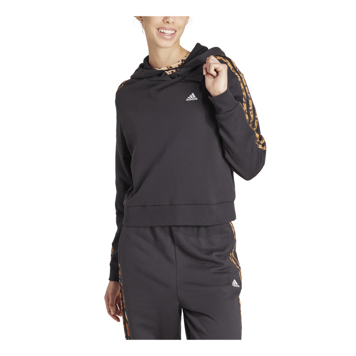 Essentials 3-Stripes Animal Print Relaxed Hoodie Black / Magic Beige