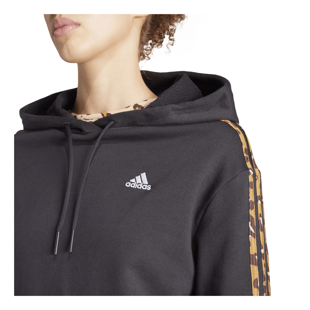 Essentials 3-Stripes Animal Print Relaxed Hoodie Black / Magic Beige