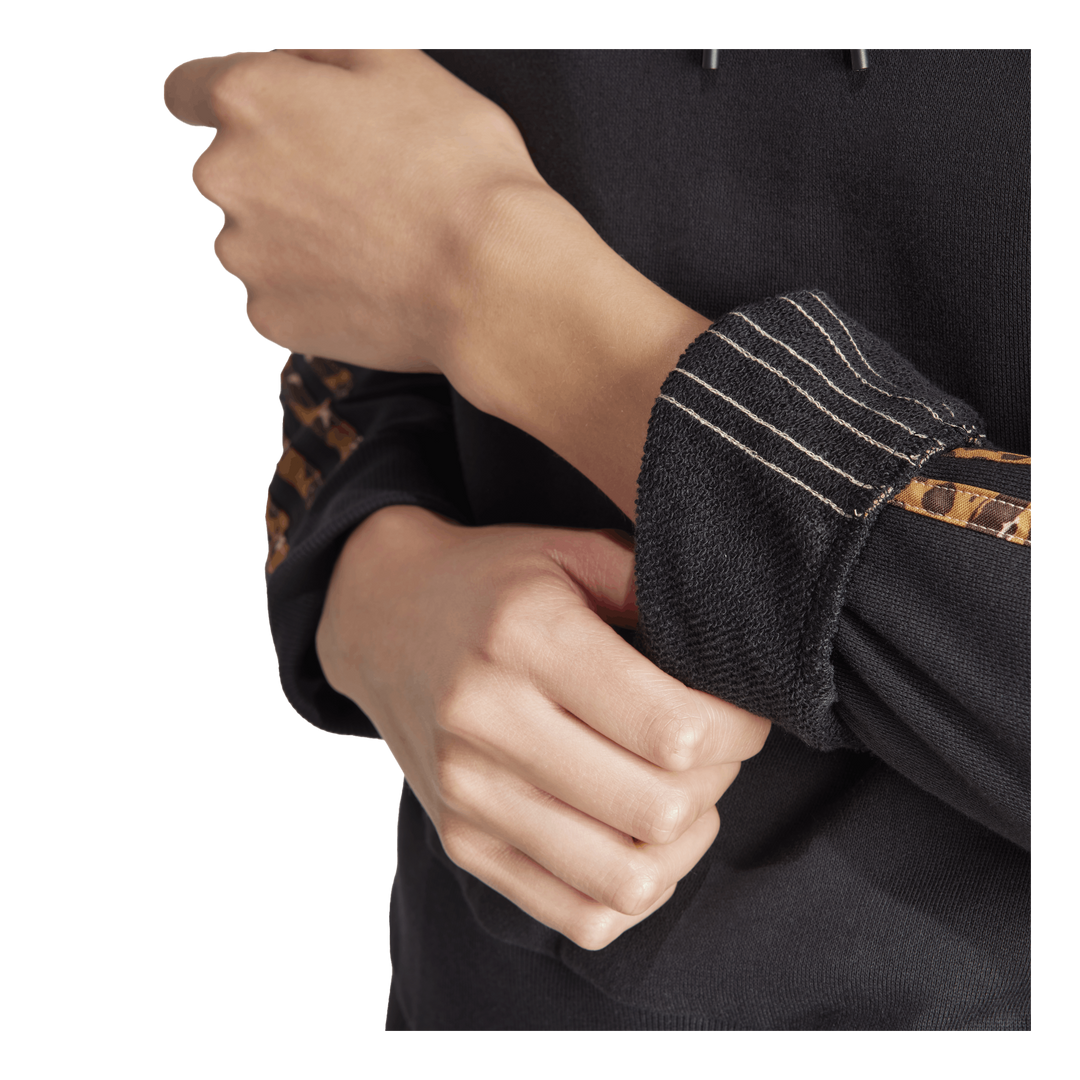 Essentials 3-Stripes Animal Print Relaxed Hoodie Black / Magic Beige