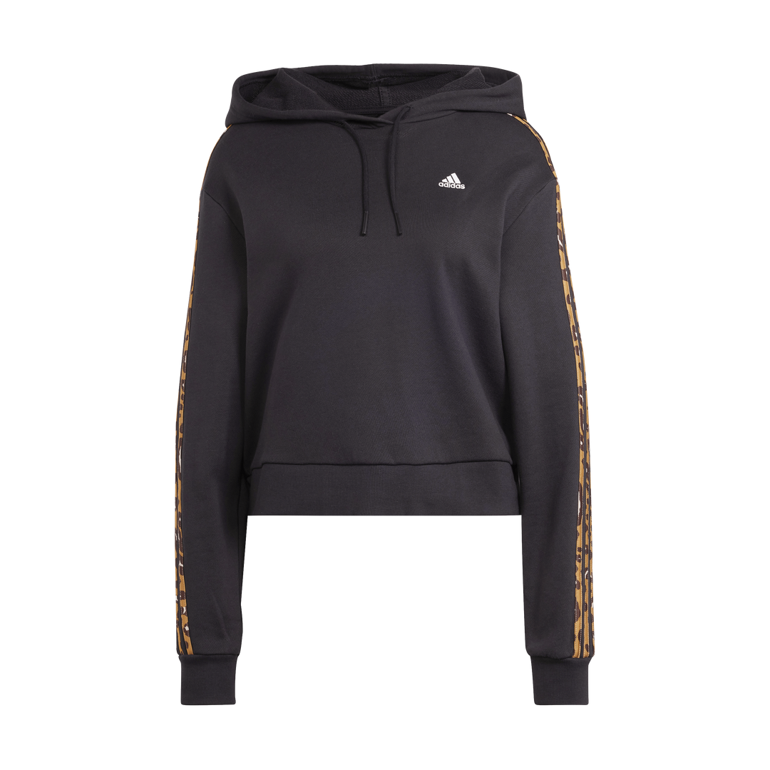 Essentials 3-Stripes Animal Print Relaxed Hoodie Black / Magic Beige