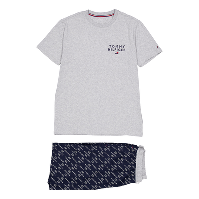 Ss Woven Pj Set Drawstring Diagonal Logo