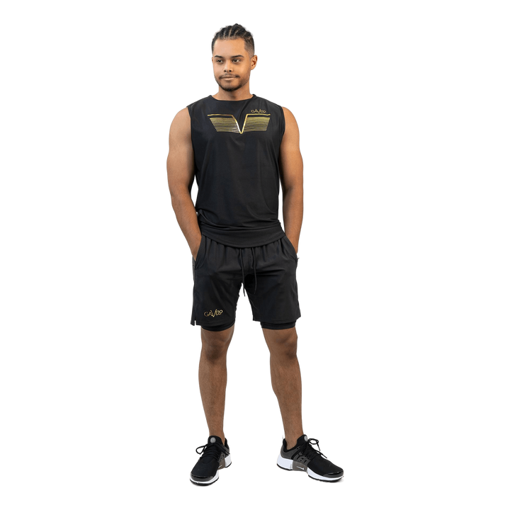 Power Sleeveless Tee Black&amp;gold