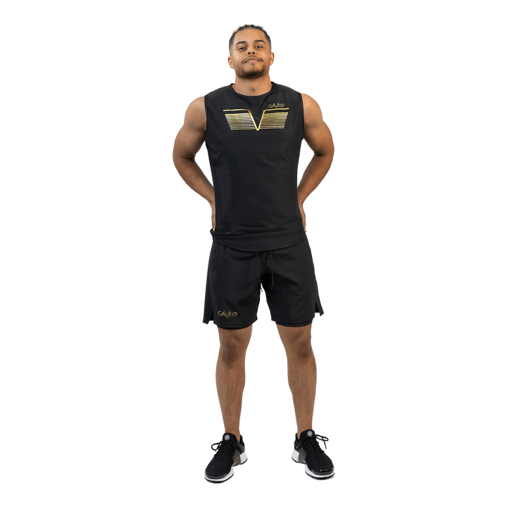 Power Sleeveless Tee Black&amp;gold