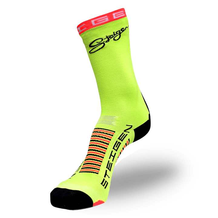 Steigen Running Socks Three-Quarter Length in Fluro Yellow, side view