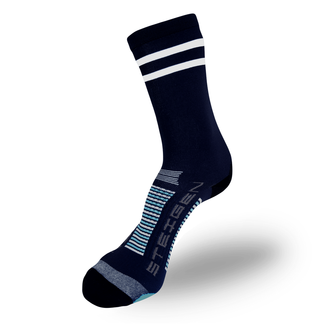 Steigen Running Socks Three-Quarter Length in 2 Stripe Navy, side view