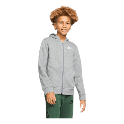 Sportswear Club Big Kids' Full-Zip Hoodie CARBON HEATHER/SMOKE GREY/WHITE