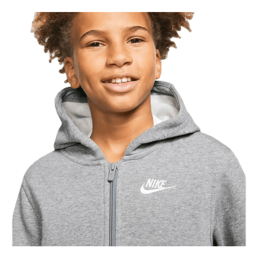 Sportswear Club Big Kids' Full-Zip Hoodie CARBON HEATHER/SMOKE GREY/WHITE