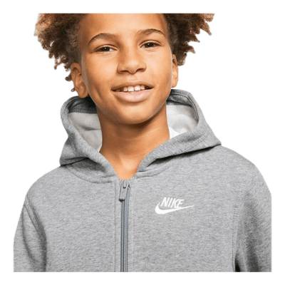Sportswear Club Big Kids' Full-Zip Hoodie CARBON HEATHER/SMOKE GREY/WHITE