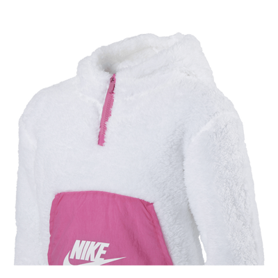 Air Sherpa Half Zip Hoodie Junior Pink/White