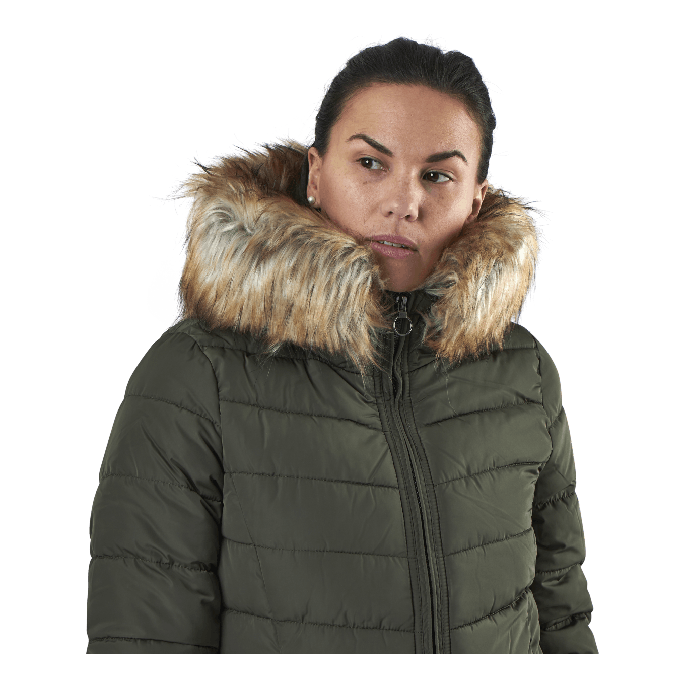 Newellan Quilted Fur Hood Jacket Otw Green