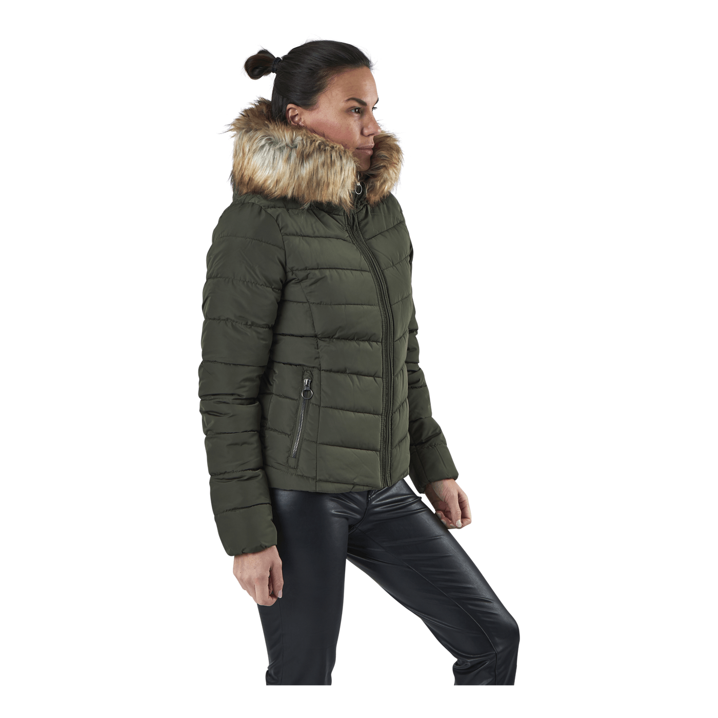 Newellan Quilted Fur Hood Jacket Otw Green