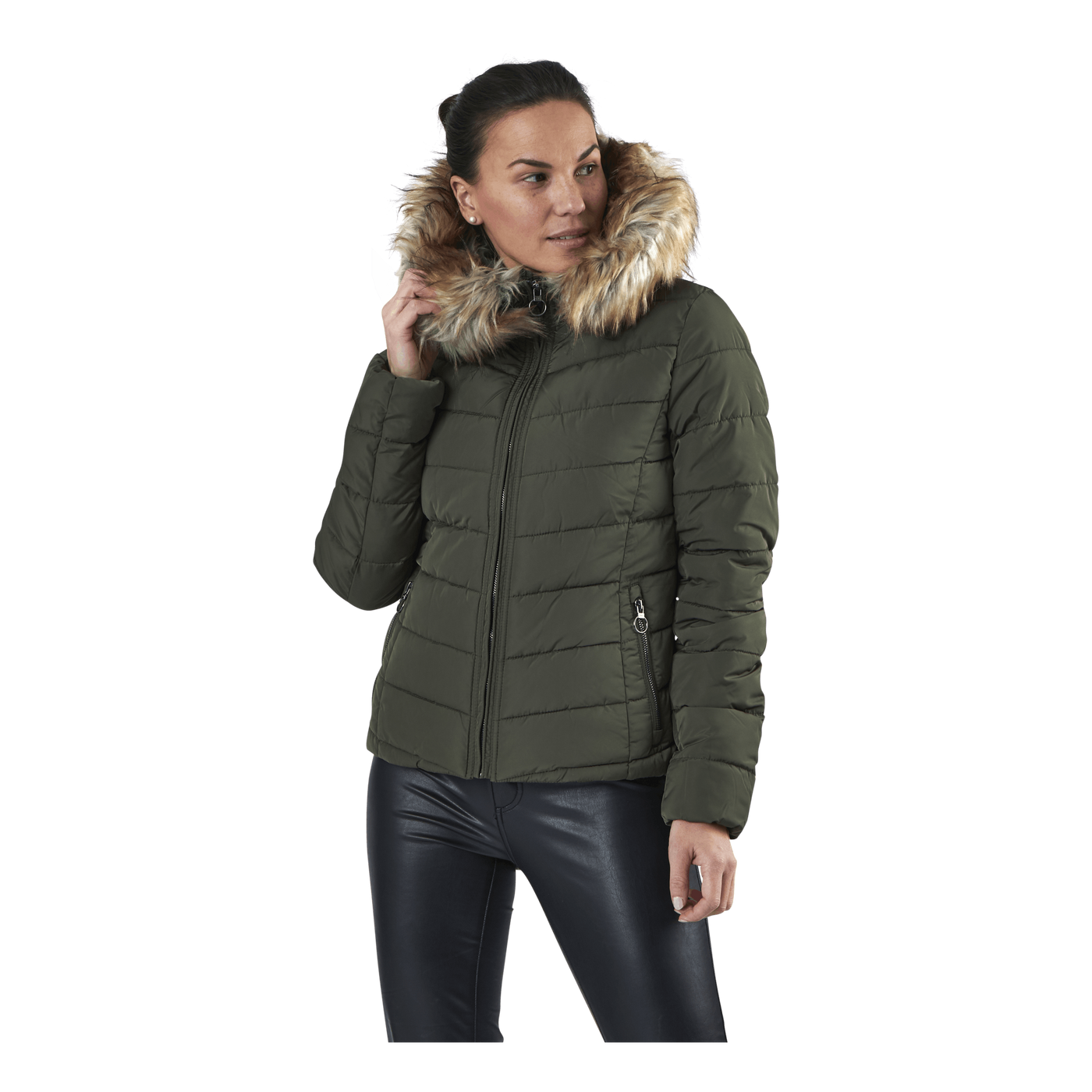 Newellan Quilted Fur Hood Jacket Otw Green